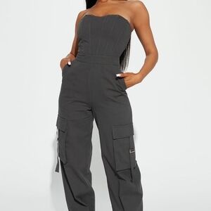 Elegant Dark Gray Strapless Jumpsuit